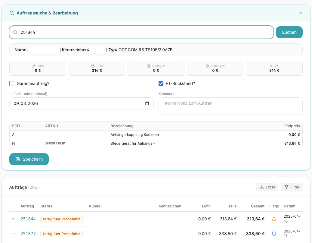 Auftragssuche und Bearbeitung